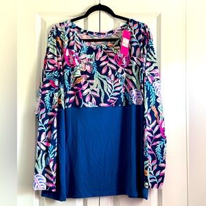 Lilly Pulitzer Finn Top Oyster Bay Navy You’ve Been Spotted Long Sleeve XXL NWT
